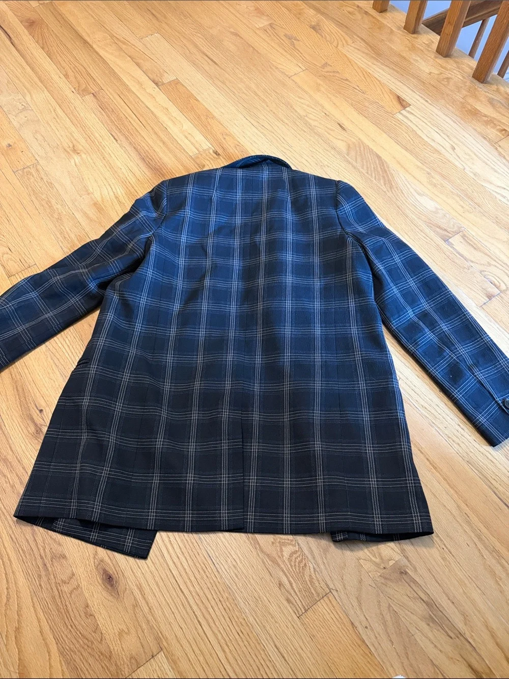 Madewell Blue & Gray Plaid Double-Breasted Blazer